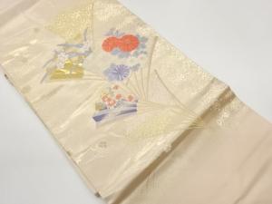 扇子に花々・蜀江文模様織出し名古屋帯